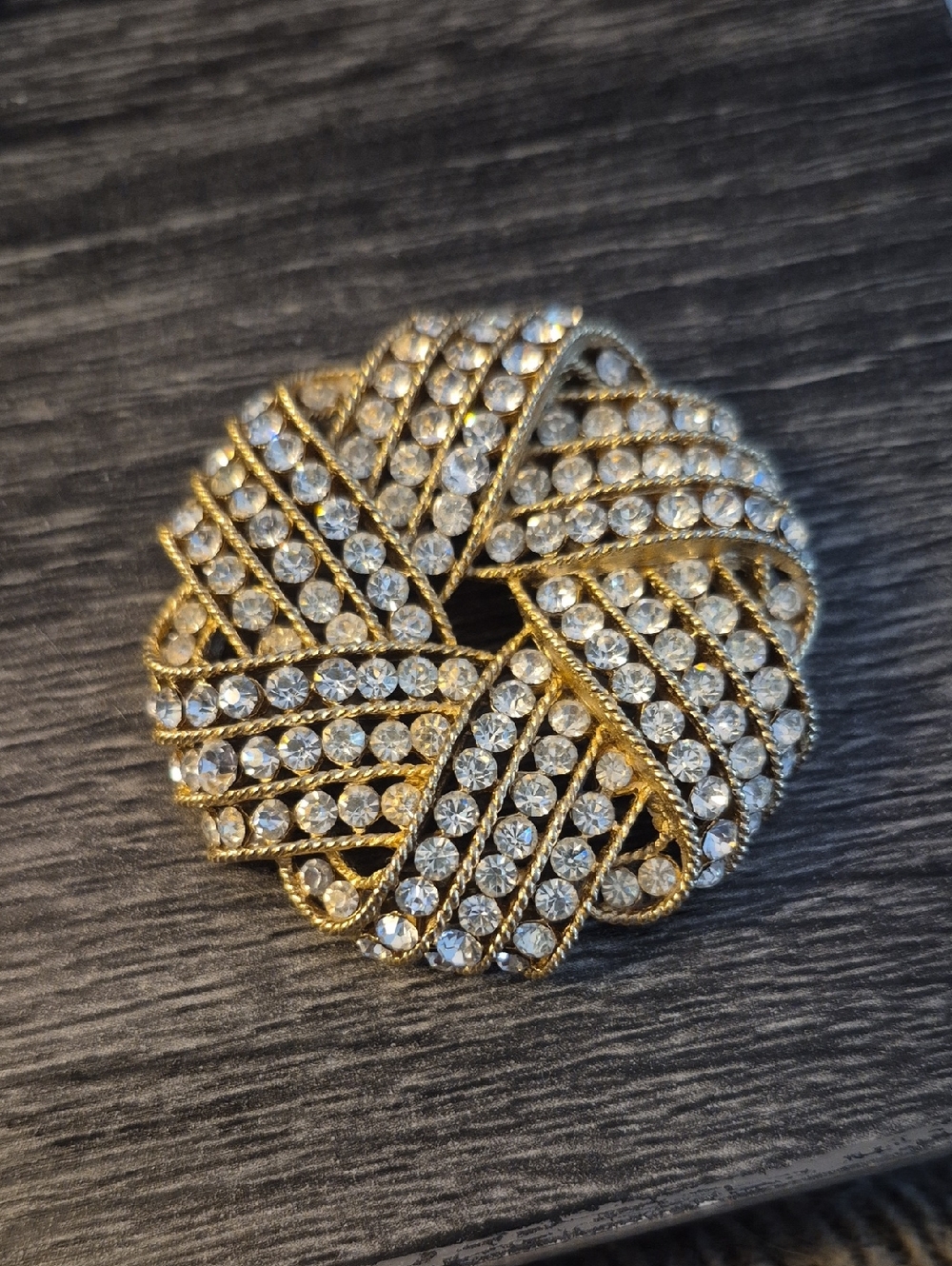 Crown Trifari Rhinestone and Gold Brooch - Cavalcade Collection 1963